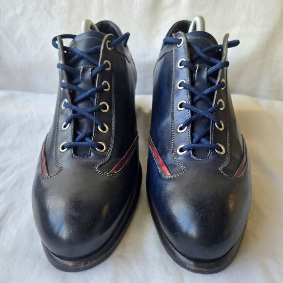 Forzieri Firenze Men's Leather Lace Up Casual Shoes Navy/Red Size 8/US 8.5 Italy - Picture 2 of 10